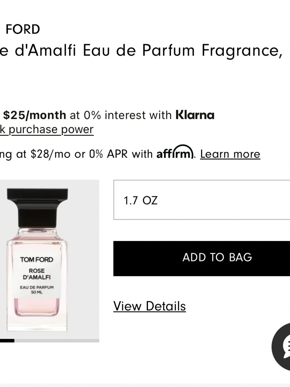 Tom Ford Rose d'Amalfi travel size 10ml spray